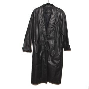 Vintage 80s JC Penney Long Leather Duster Trench Coat Size 18W